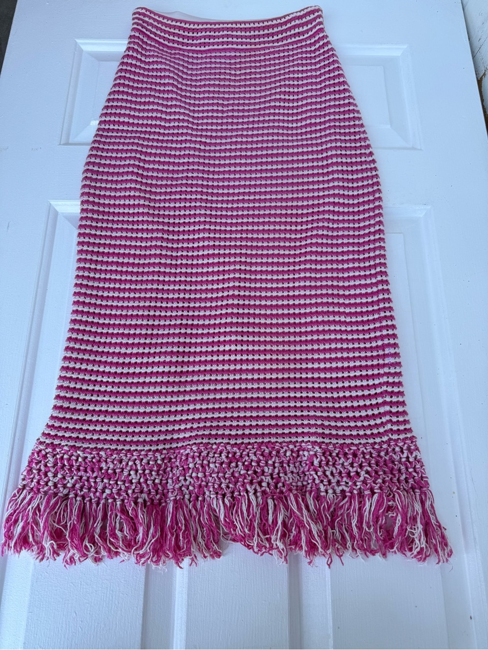 Derek Lam Pink and White Crochet Fringe Skirt